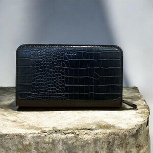 ALDO Black Croc Embossed Zip Around Wallet Organizer Sleek